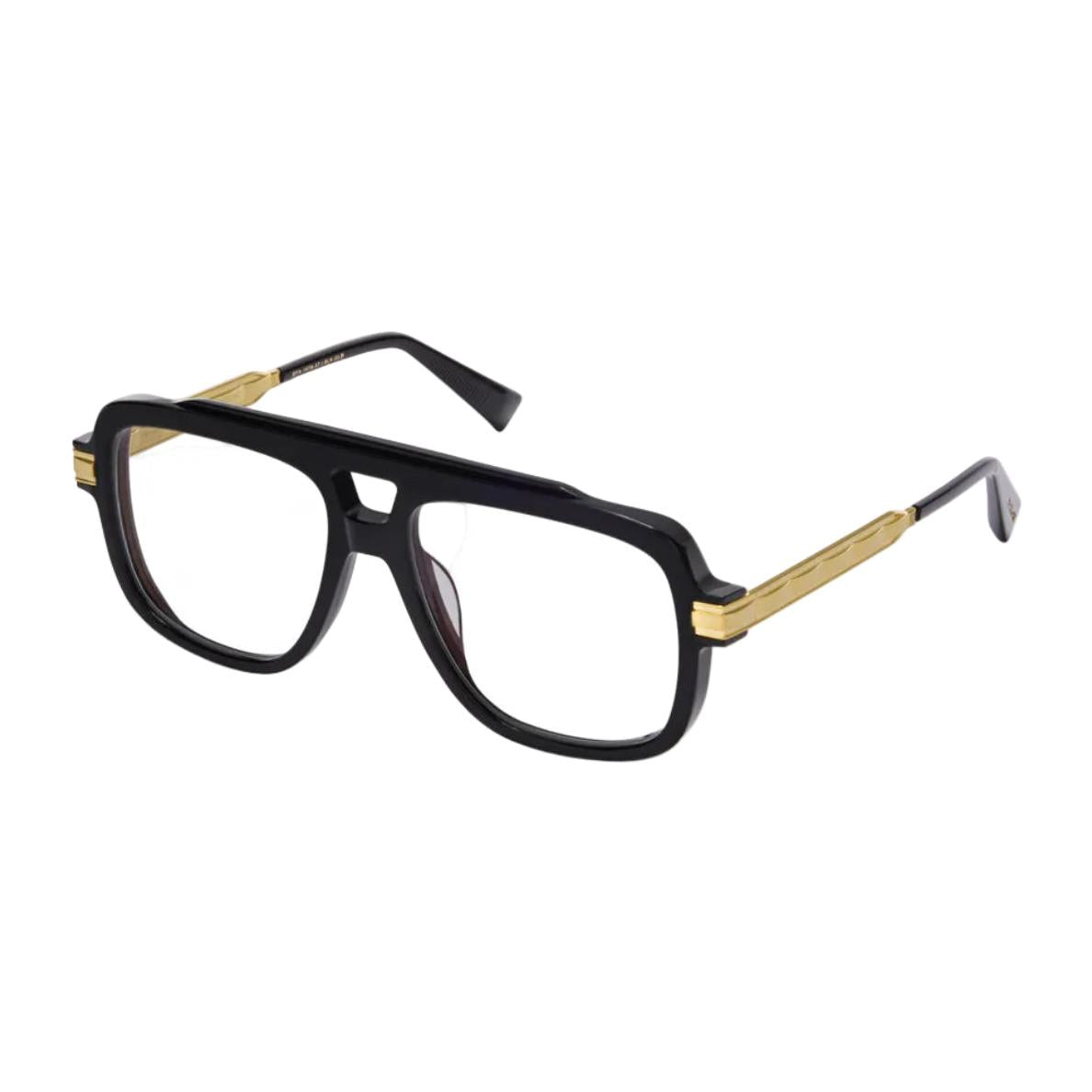 Black and gold eyeglasses on a white background