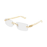 Gold-rimmed eyeglasses on a white background
