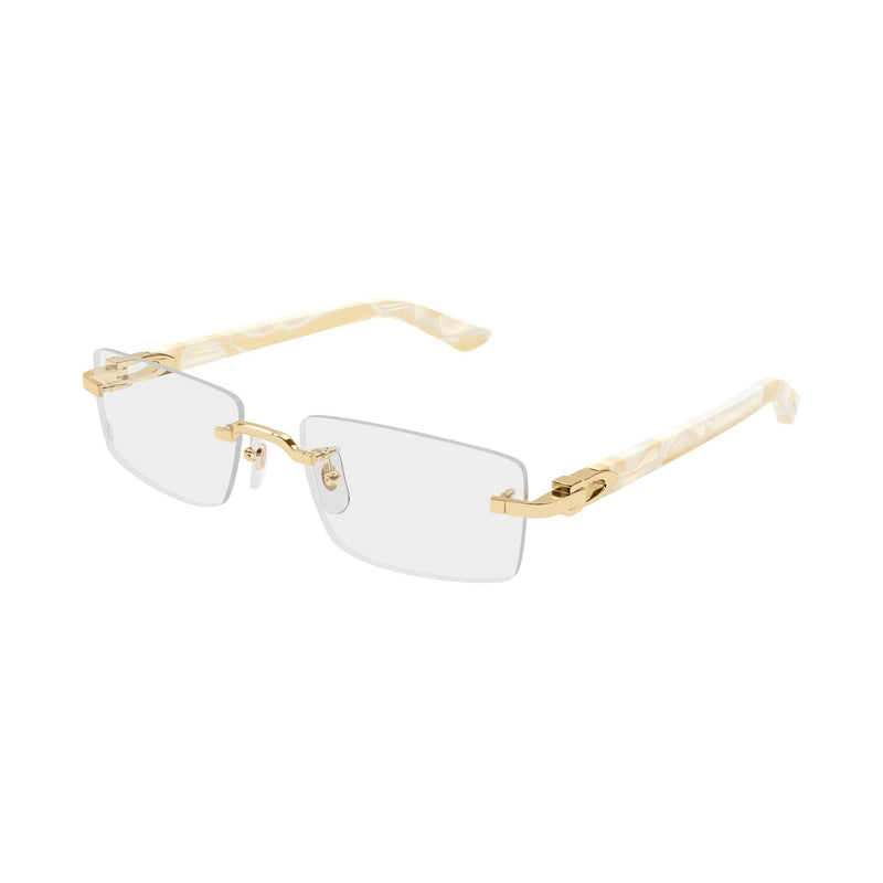 Gold-rimmed eyeglasses on a white background