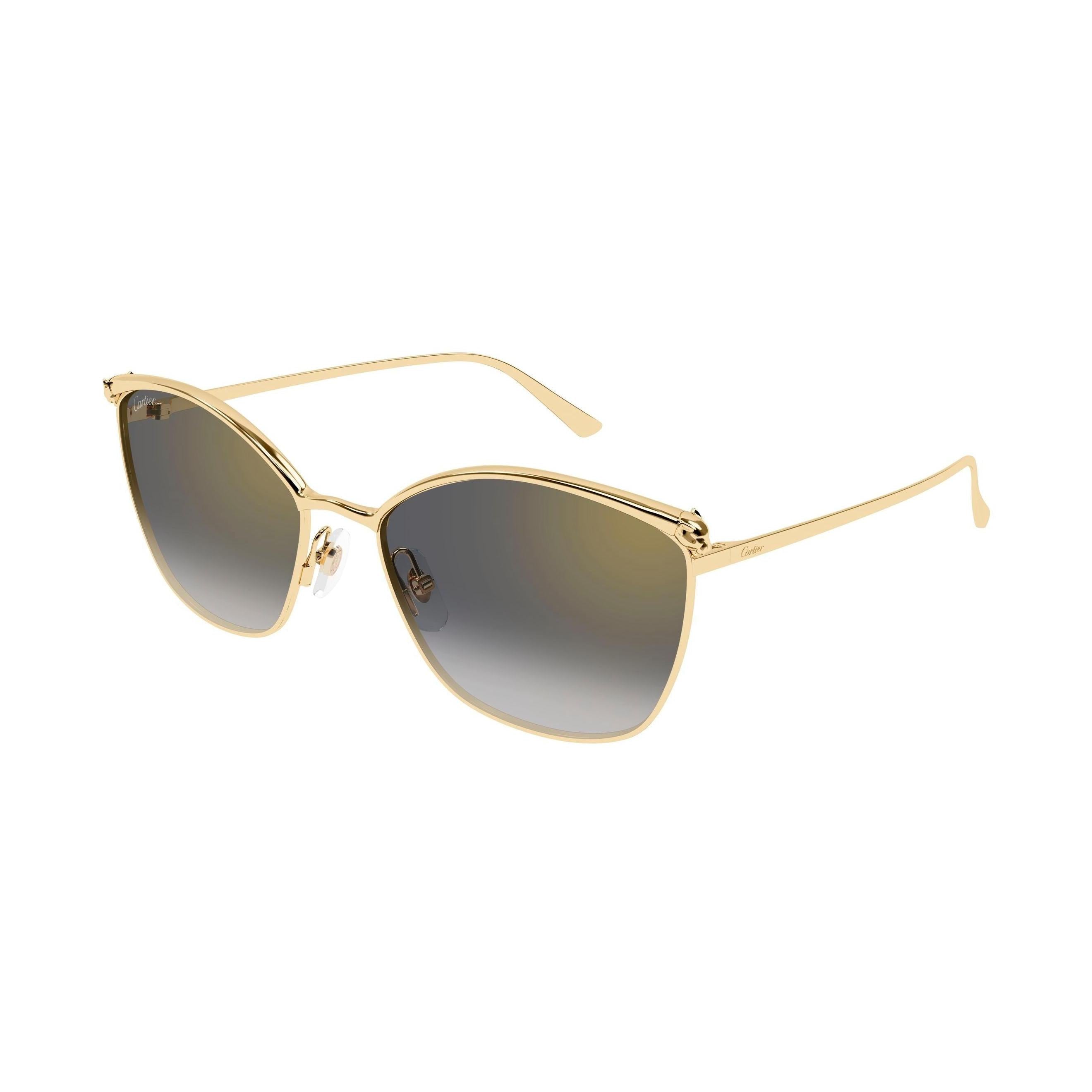 Gold-framed sunglasses with gradient lenses on a white background