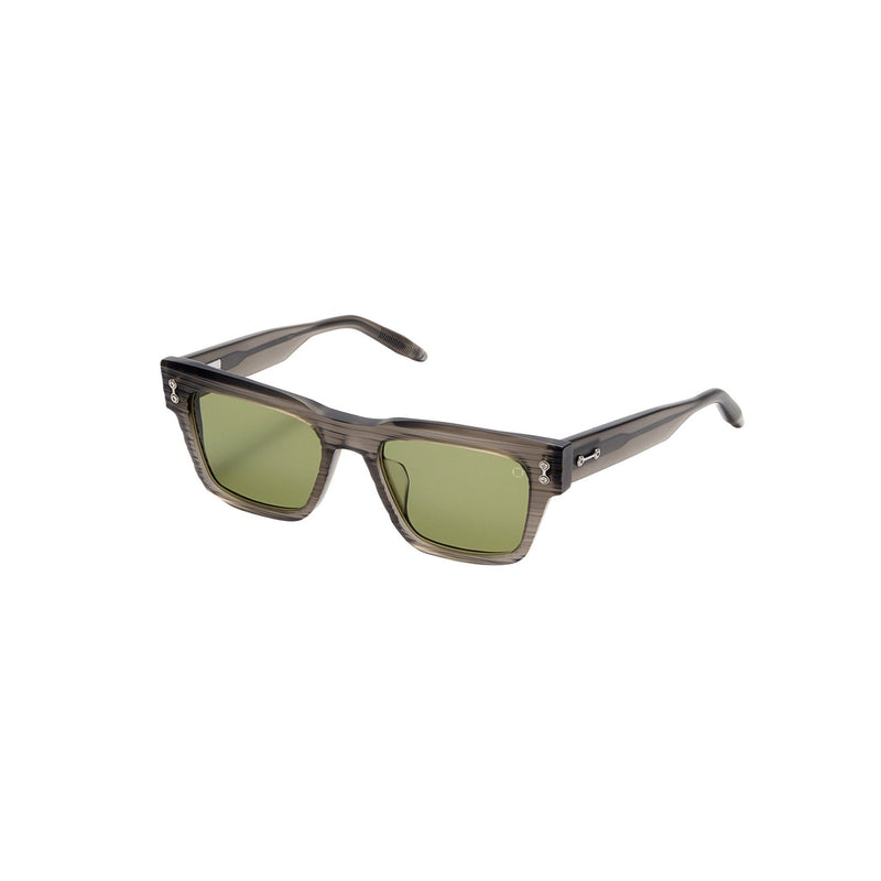 Matte crystal gray acetate frame with linear pattern and titanium hardware Timeless square shape Solid tinted lenses Lens size: 54 mm | Bridge: 19 mm | Temples: 148 mm 100 % UV protection Made in Japan Case and lens cloth included