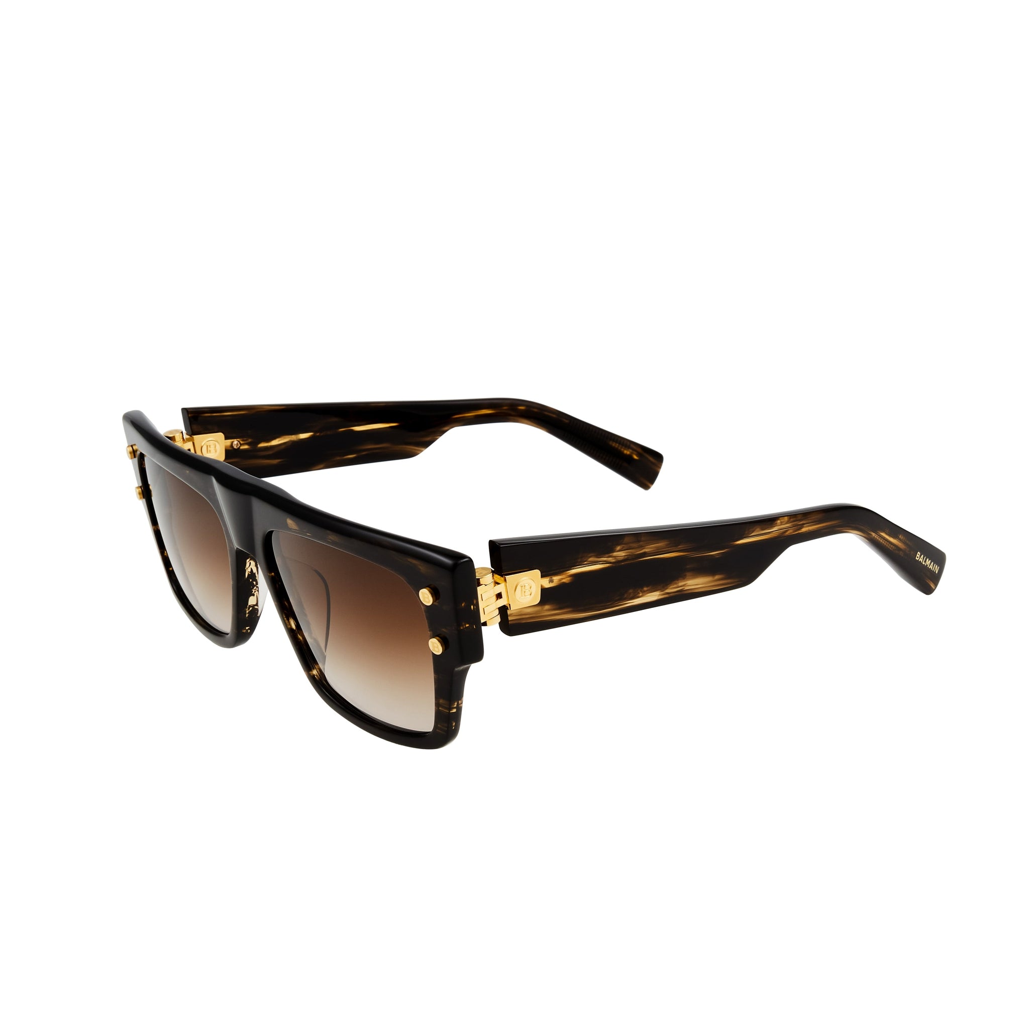Brown swirl acetate frame with gold toned hardware  Rectangular oversized shape with wide temples Brown tinted lenses Lens size: 56 mm | Bridge: 17 mm | Temples: 145 mm  100% UV protection Made in Japan Case and lens cloth included