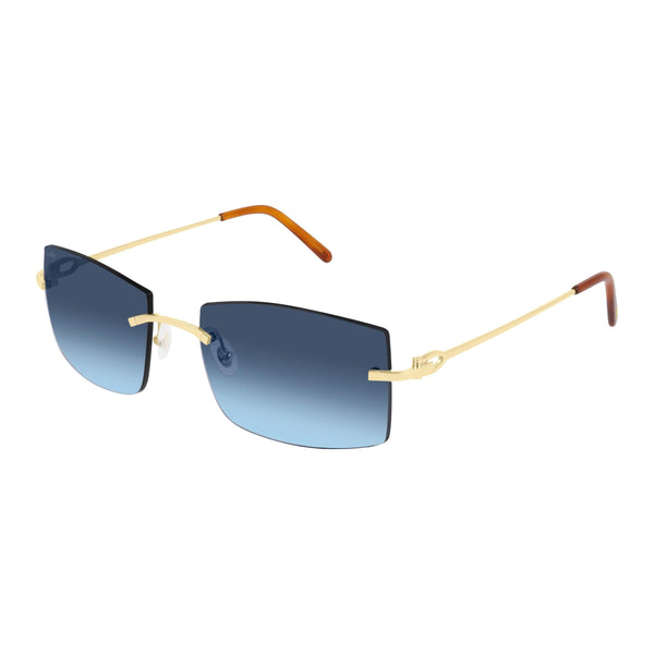 Signature C Decor  Smooth gold finish Unisex rectangular shape Gradient blue lenses Lens size: 58 mm | Bridge: 19 mm  | Temples: 140 mm Cartier logo on lens, nose pads and temples 100% UV protection Made in France Case and lens cloth included