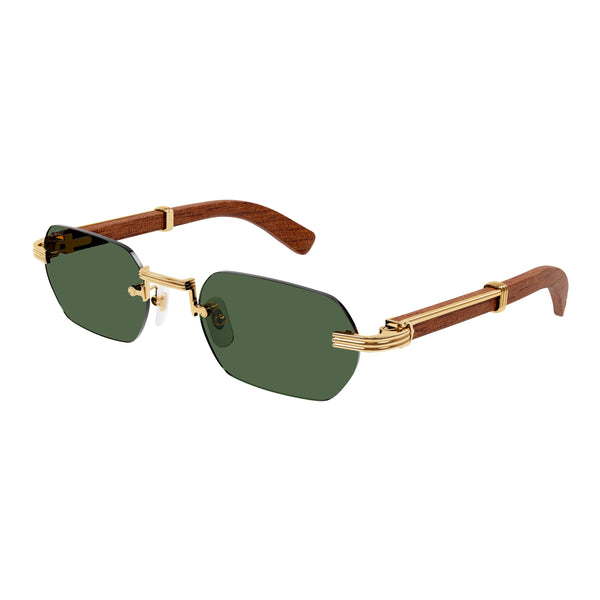 Premiere de Cartier sunglasses Brown wood and smooth gold finish Solid tinted lenses Lens size: 51 mm | Bridge: 21 mm  | Temples: 145 mm Cartier logo on lens, nose pads and temples 100 % UV protection Made in France Case and lens cloth included